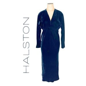 Vintage Halston 1970s 80s Navy Silk Velvet Cocktail Dress // 2 4